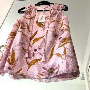 Ted Baker Floral Cabana Smocked Sleeveless Tasseled Tie Top Pink Size 2 NWT